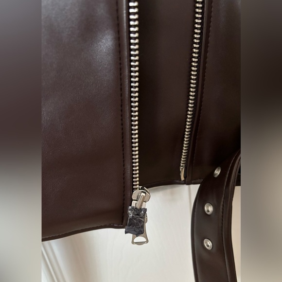 Aritzia Wilfred Lightning Faux Leather Jacket Rich Mocha Brown XXS *NWOT* - Picture 8 of 9